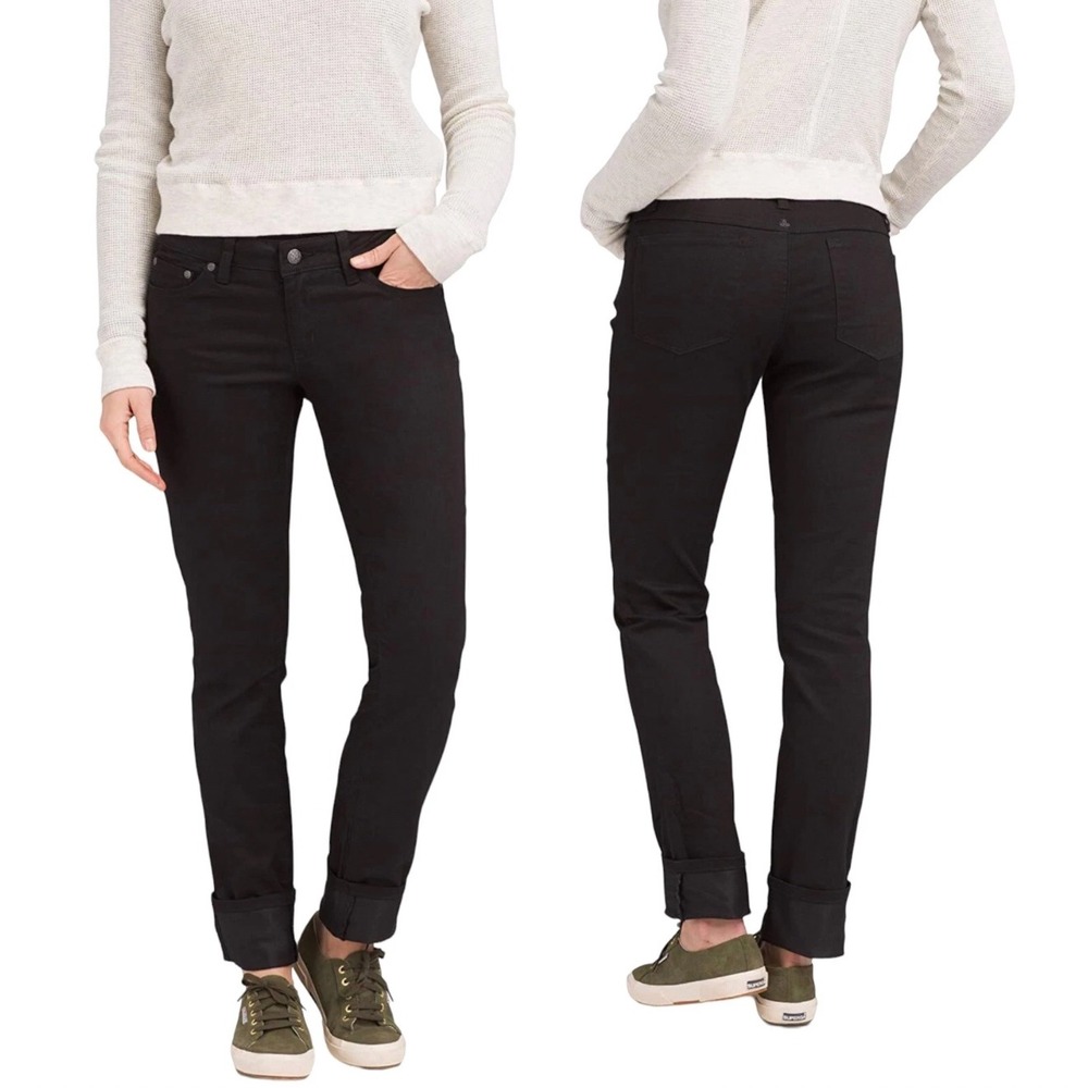 NEW Prana Women 6 Kara Jeans Black Out Straight Leg Stretch Denim Pant Travel